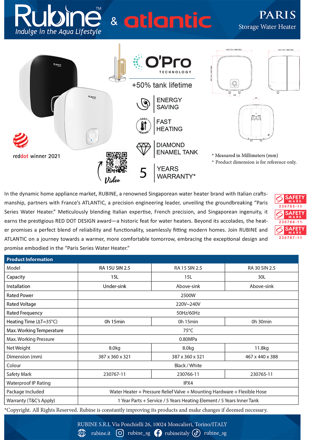 PARIS - Product Spec Sheet